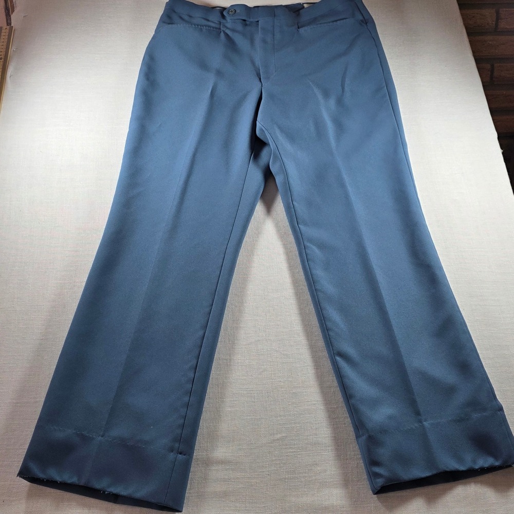 Mens Slate Blue Flat Front Dress Pants Trousers Hemmed 35x29.5
